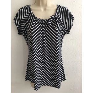 Navy / White striped blouse short sleeve w/ bow